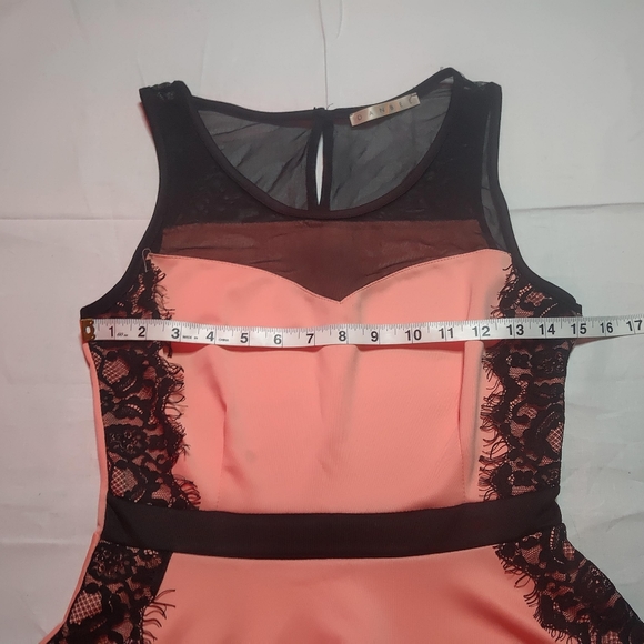 Danbee Tank Top Women's Small Pink Black Lace Sleeveless Round Neck Peplum Shirt - Picture 2 of 11